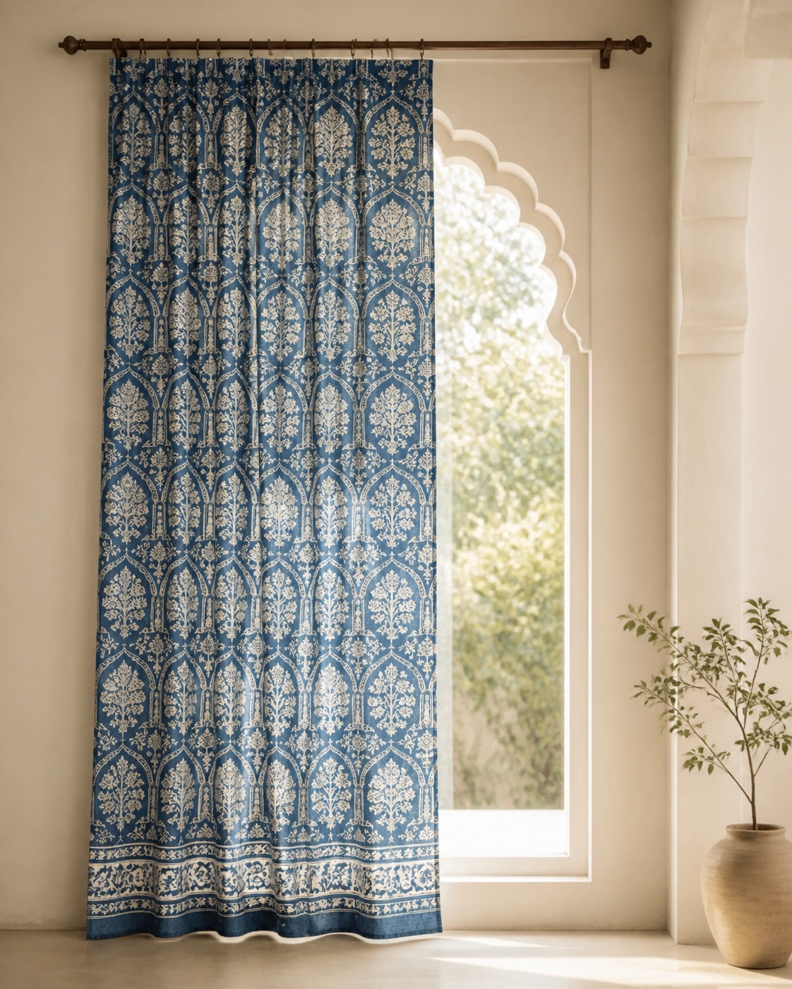 [Demo] Jharokha Indigo Curtain Panel styled demo photograph