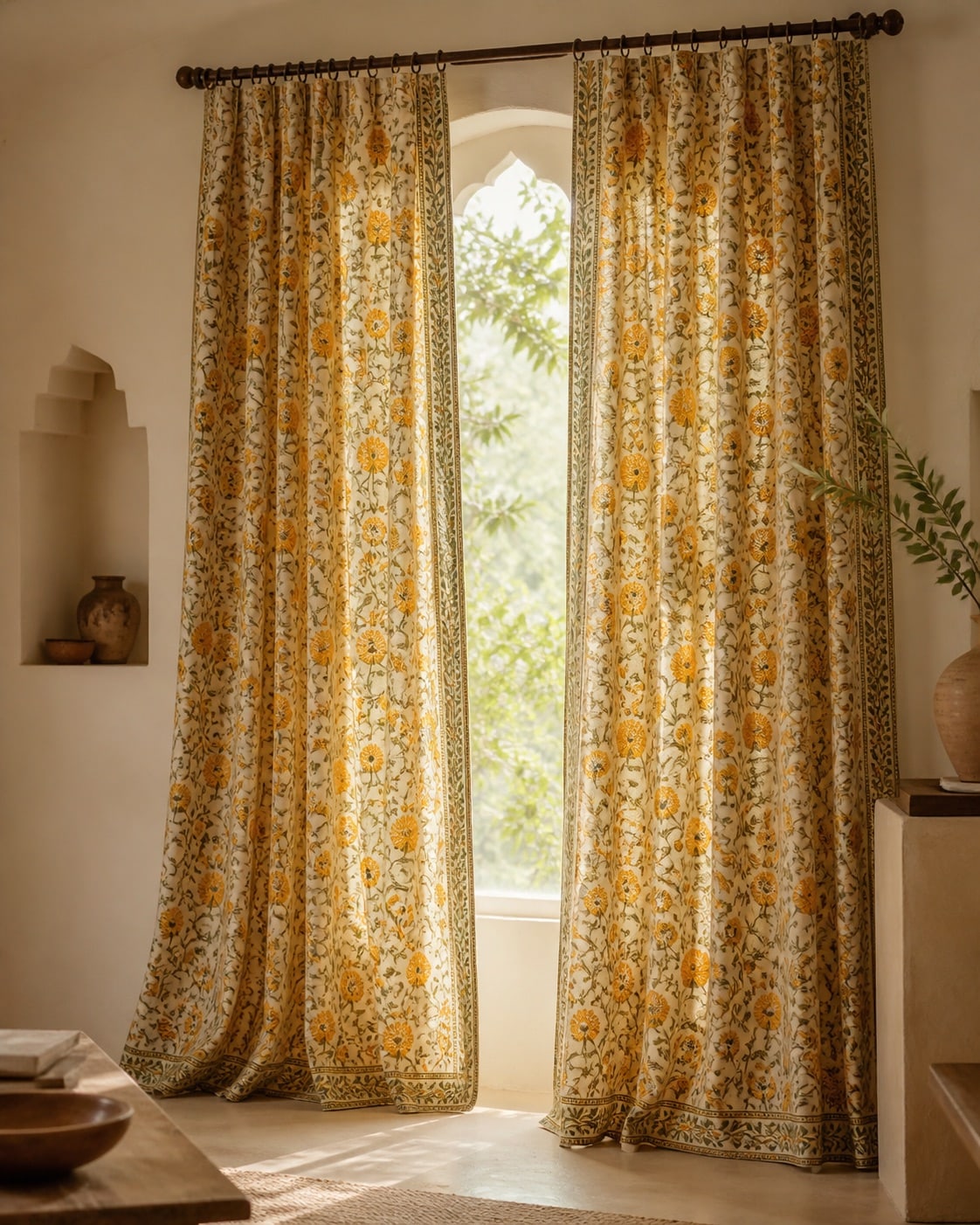 [Demo] Marigold Vine Custom Curtain Pair styled demo photograph