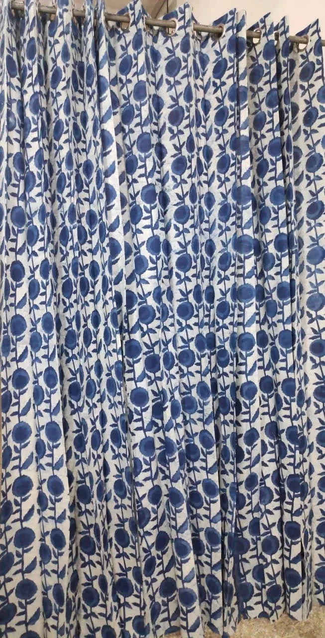 Original product photo of Indigo Pompom Vine Pure Cotton Curtains