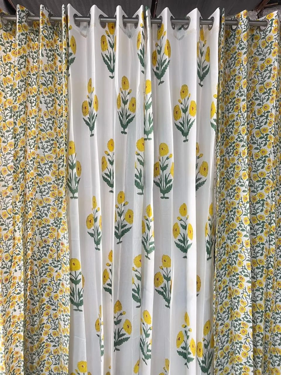 Original product photo of Sunny Floral Vine & Marigold Bloom Coordinated Pure Cotton Curtains