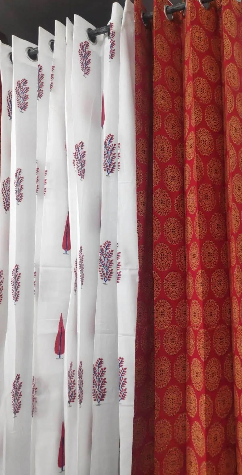 Original product photo of Vermilion Medallion & Indigo Cypress Coordinated Pure Cotton Curtains