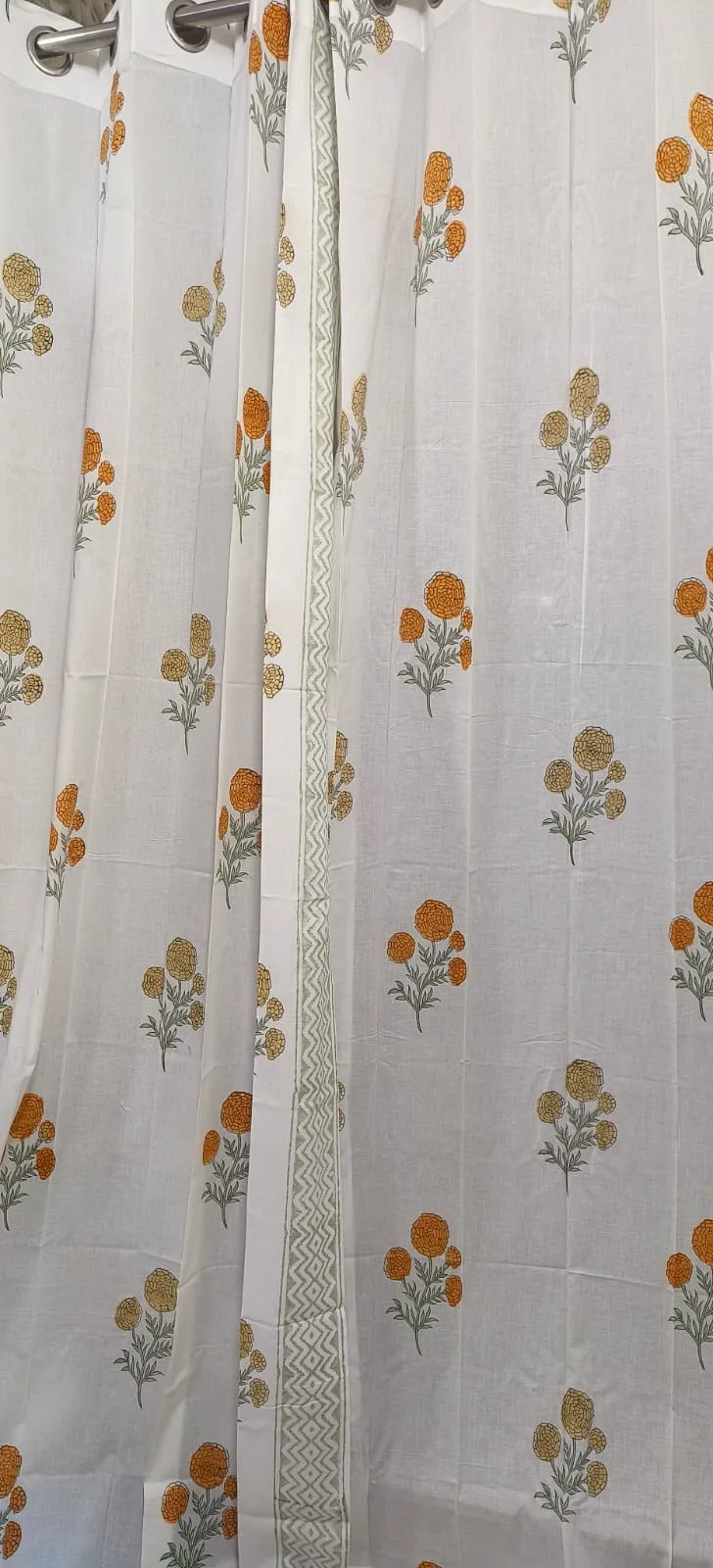 Original product photo of Ochre Pompom & Sage Chevron Pure Cotton Curtains