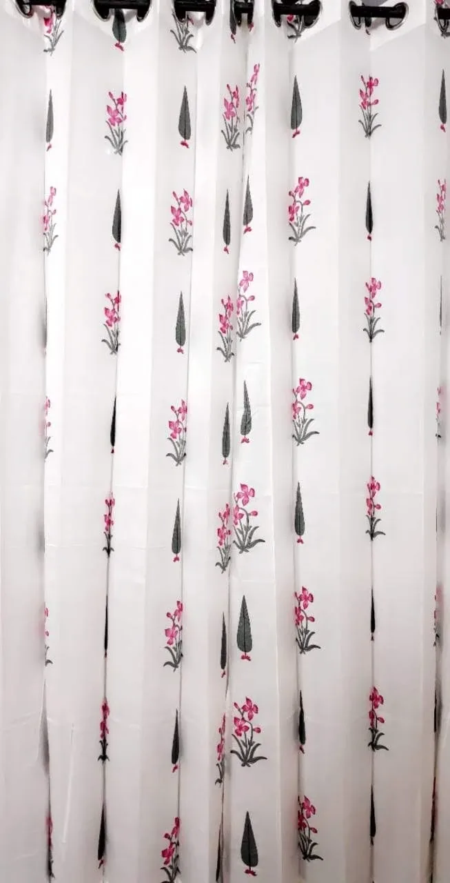 Original product photo of Blush Sprig & Charcoal Cypress Pure Cotton Curtains