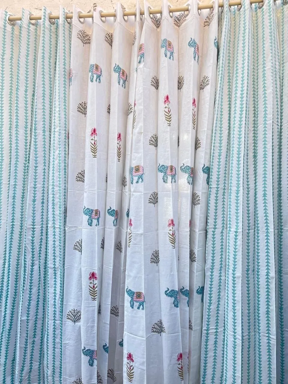 Original product photo of Aqua Triangle & Gajraj Garden Coordinated Pure Cotton Curtains