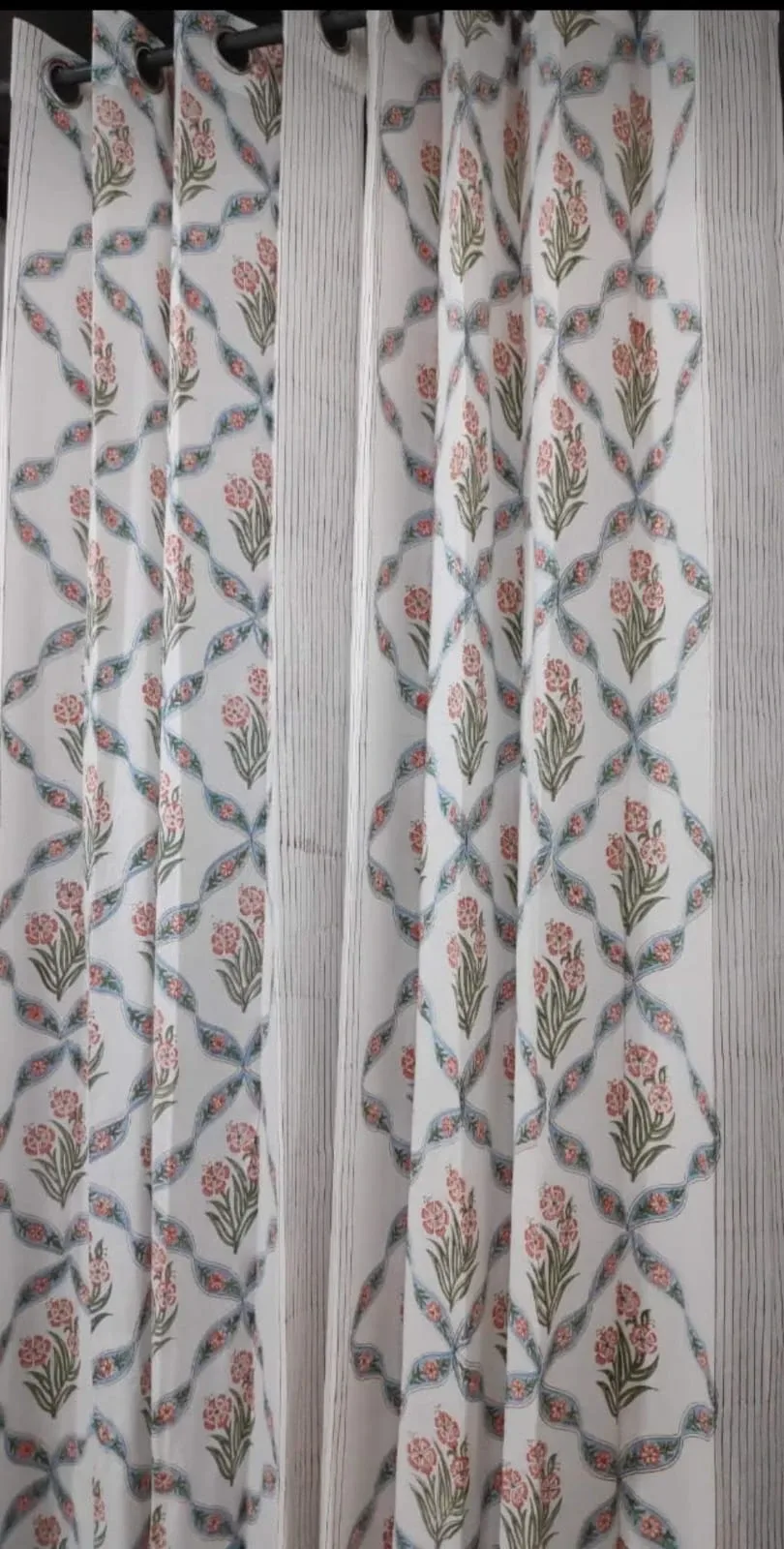 Original product photo of Coral Sage Diamond Vine Pure Cotton Curtains