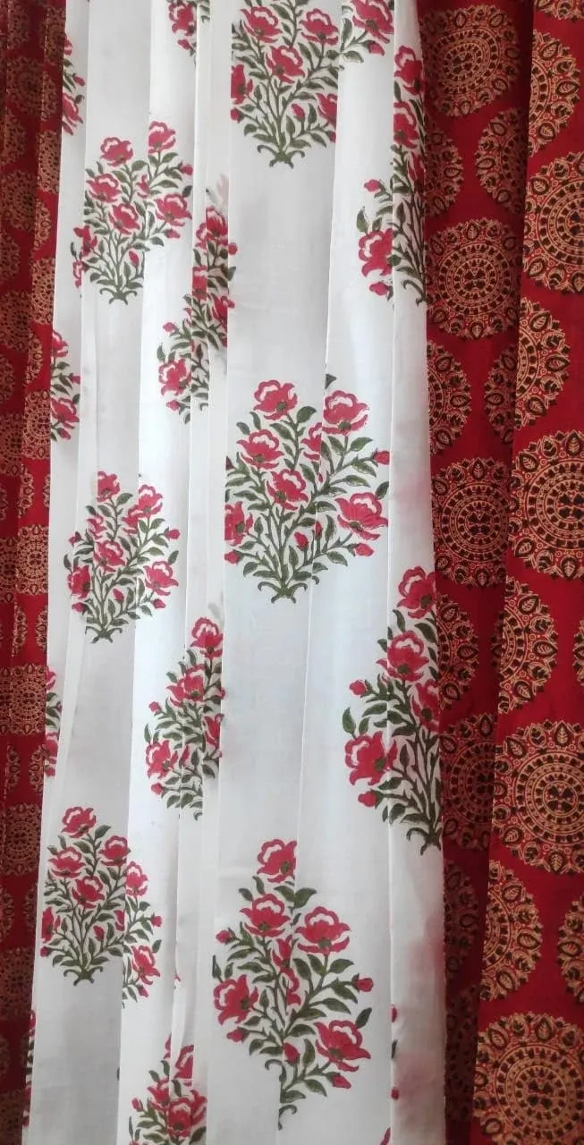 Original product photo of Crimson Bouquet & Ruby Medallion Coordinated Pure Cotton Curtains