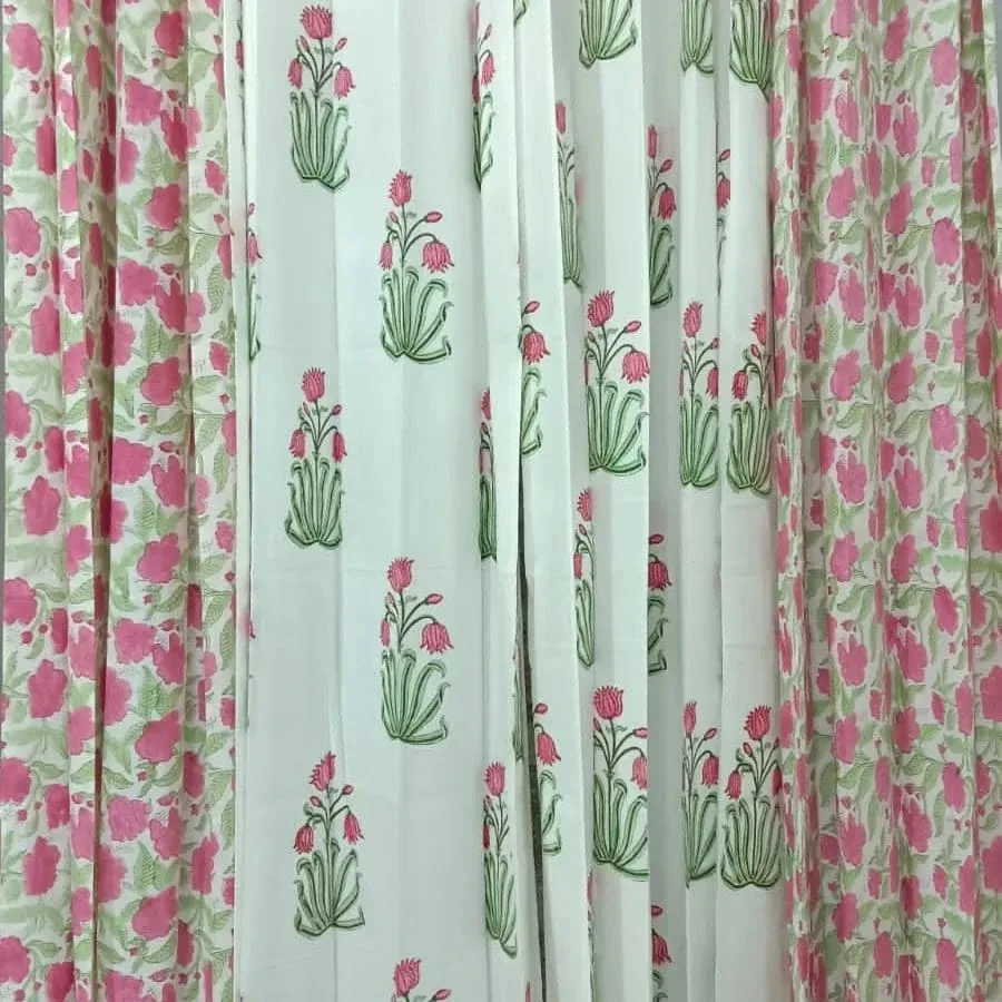 Original product photo of Rani Blossom Jaal & Lotus Sprig Coordinated Pure Cotton Curtains