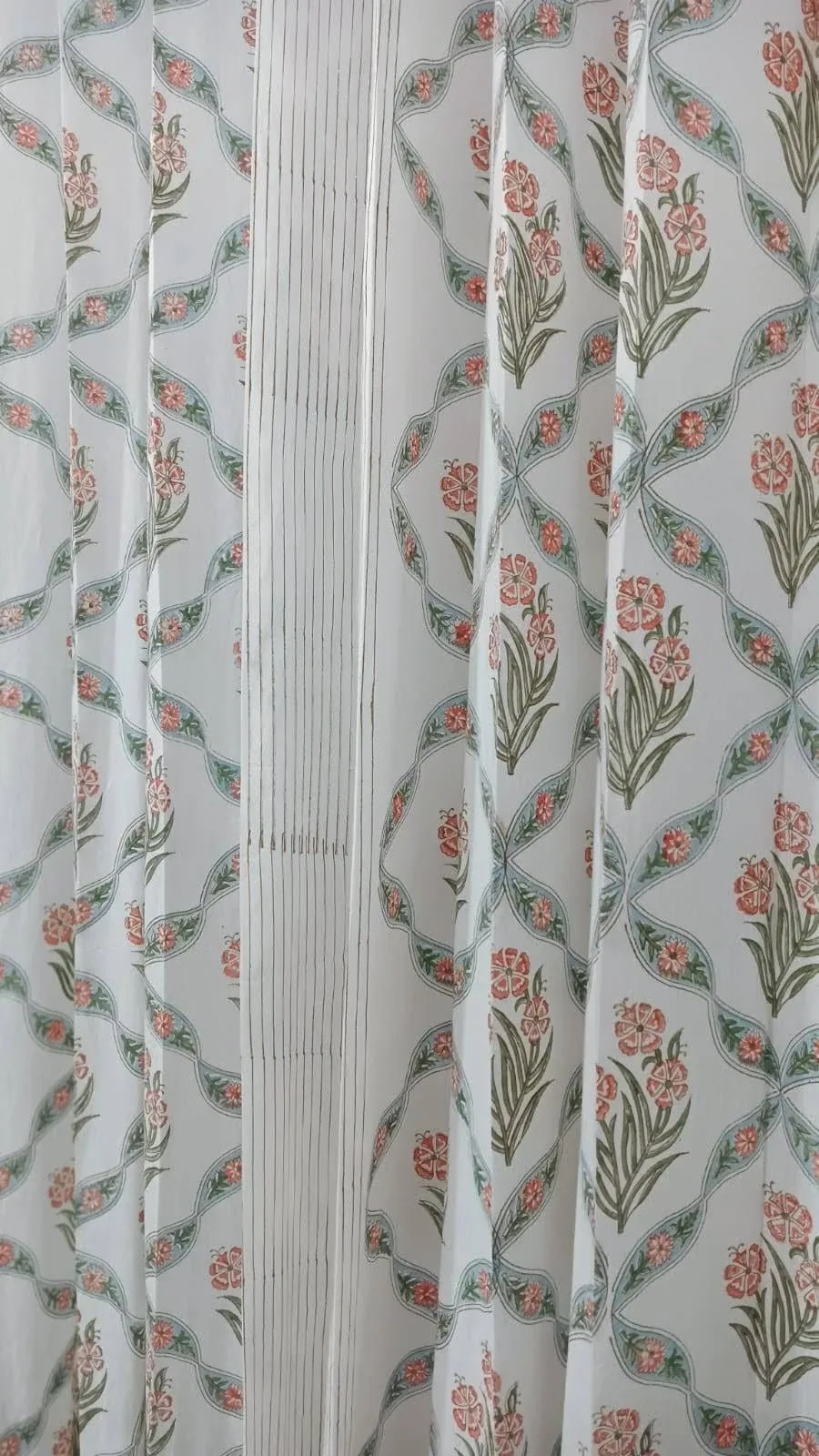Original product photo of Coral Sage Diagonal Vine Pure Cotton Curtains