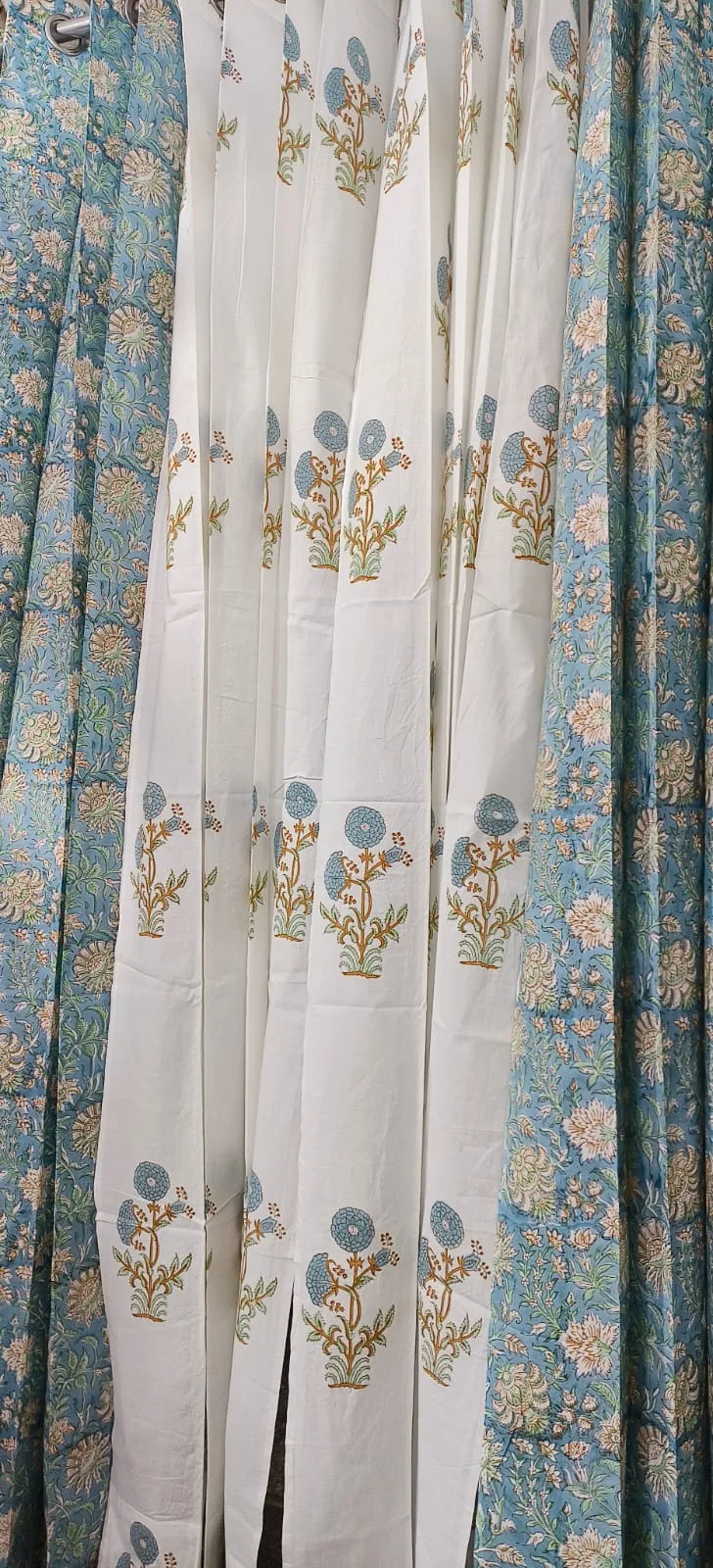 Original product photo of Powder Blue Floral Jaal & Bloom Coordinated Pure Cotton Curtains
