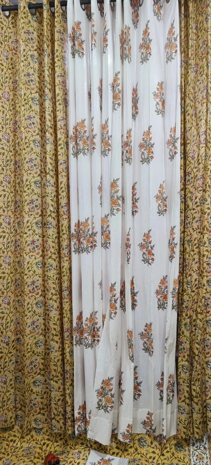 Original product photo of Sunehri Rose Vine Coordinated Pure Cotton Curtains