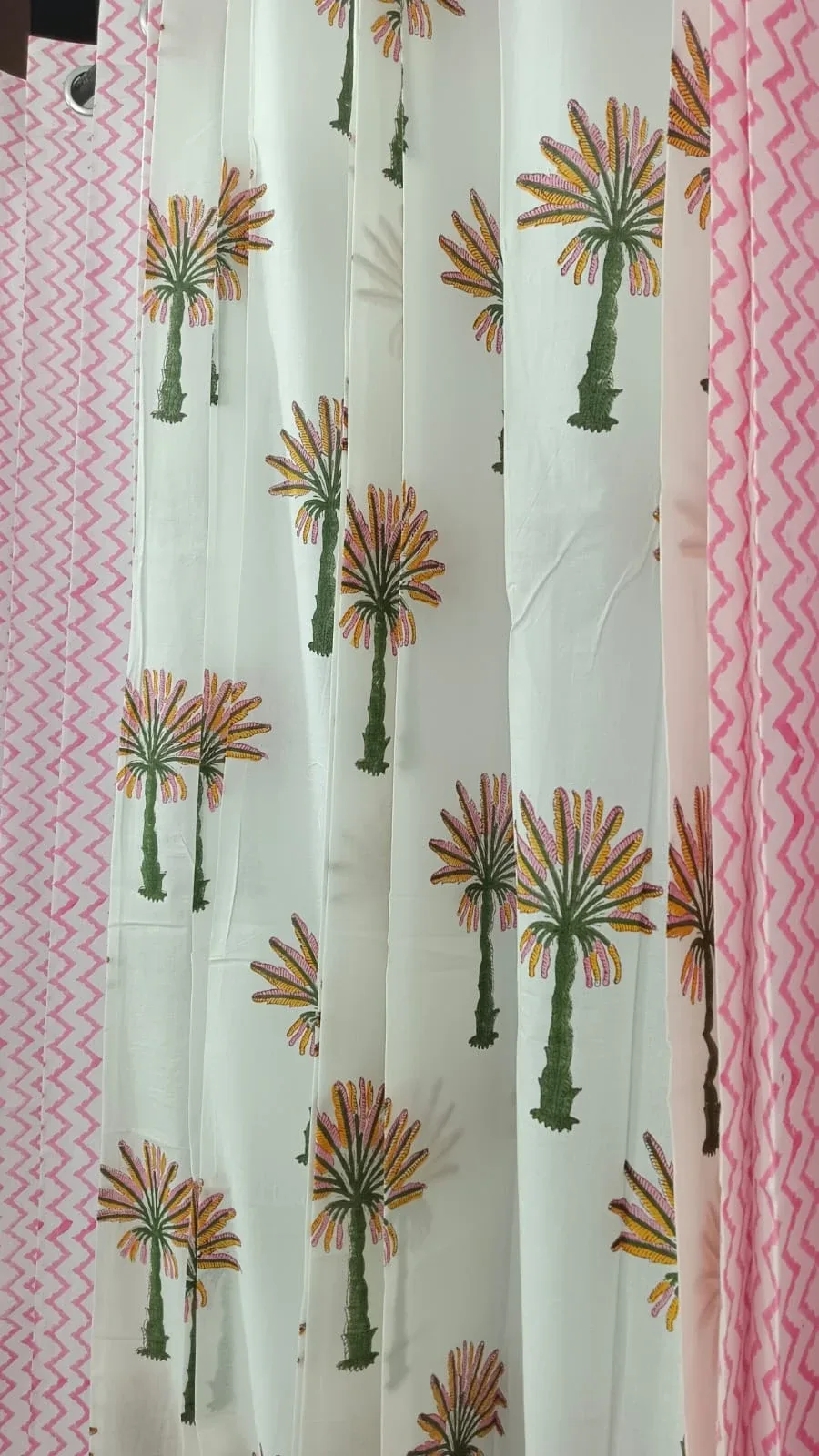 Original product photo of Rani Chevron & Mustard Palm Bloom Coordinated Pure Cotton Curtains