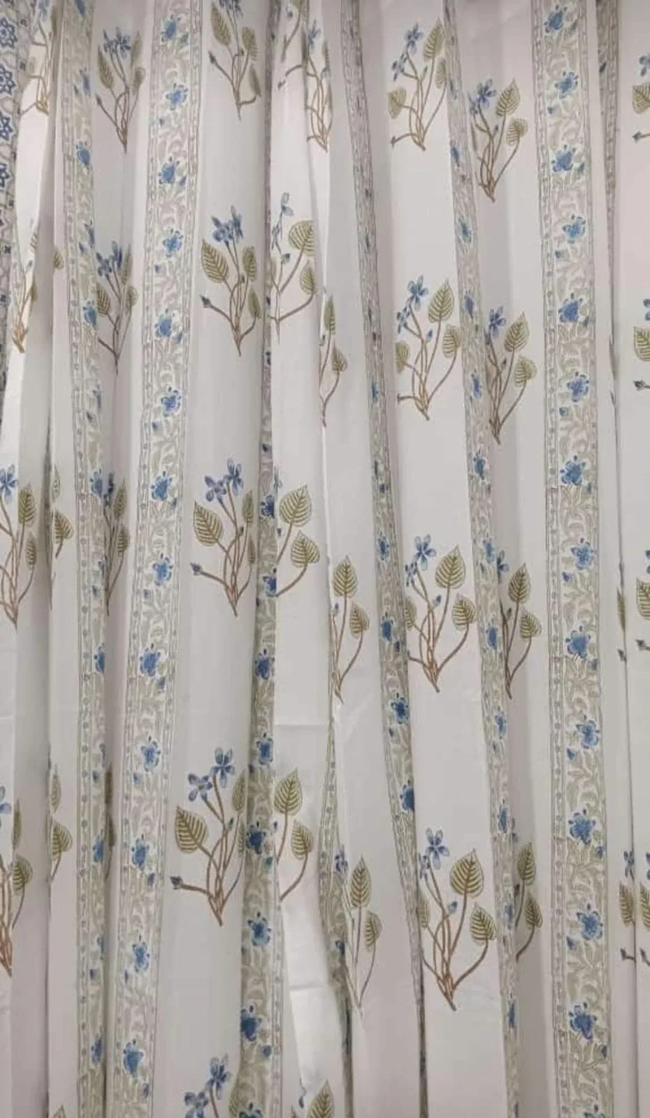 Original product photo of Powder Blue Ochre Botanical Branch Pure Cotton Curtains