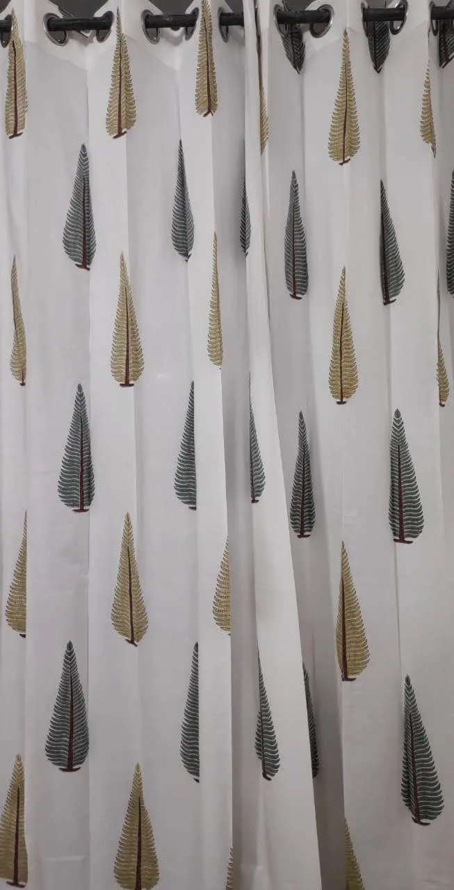 Original product photo of Mustard Charcoal Cypress Leaf Pure Cotton Curtains