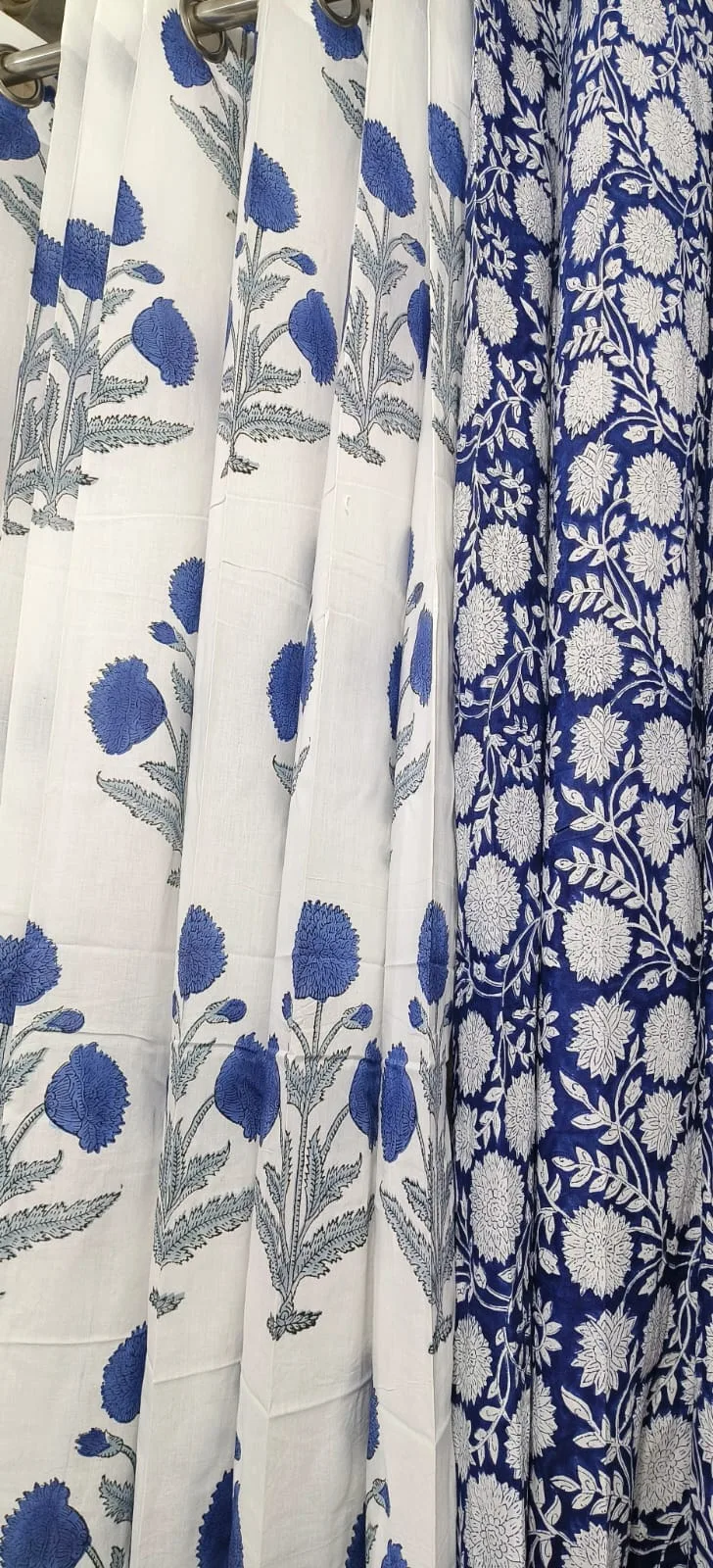 Original product photo of Indigo Bloom & Navy Floral Vine Coordinated Pure Cotton Curtains