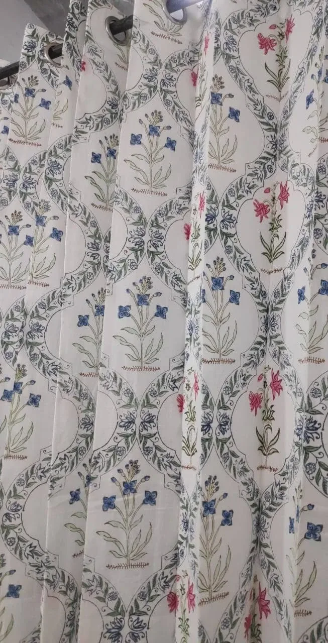 Original product photo of Indigo Sage Botanical Medallion Pure Cotton Curtains