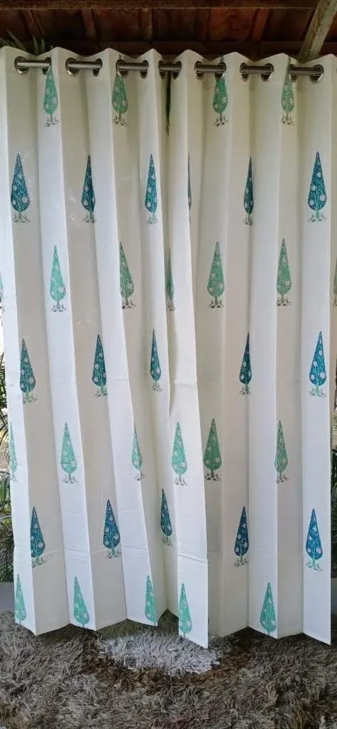 Original product photo of Aqua Cypress Motif Pure Cotton Curtains