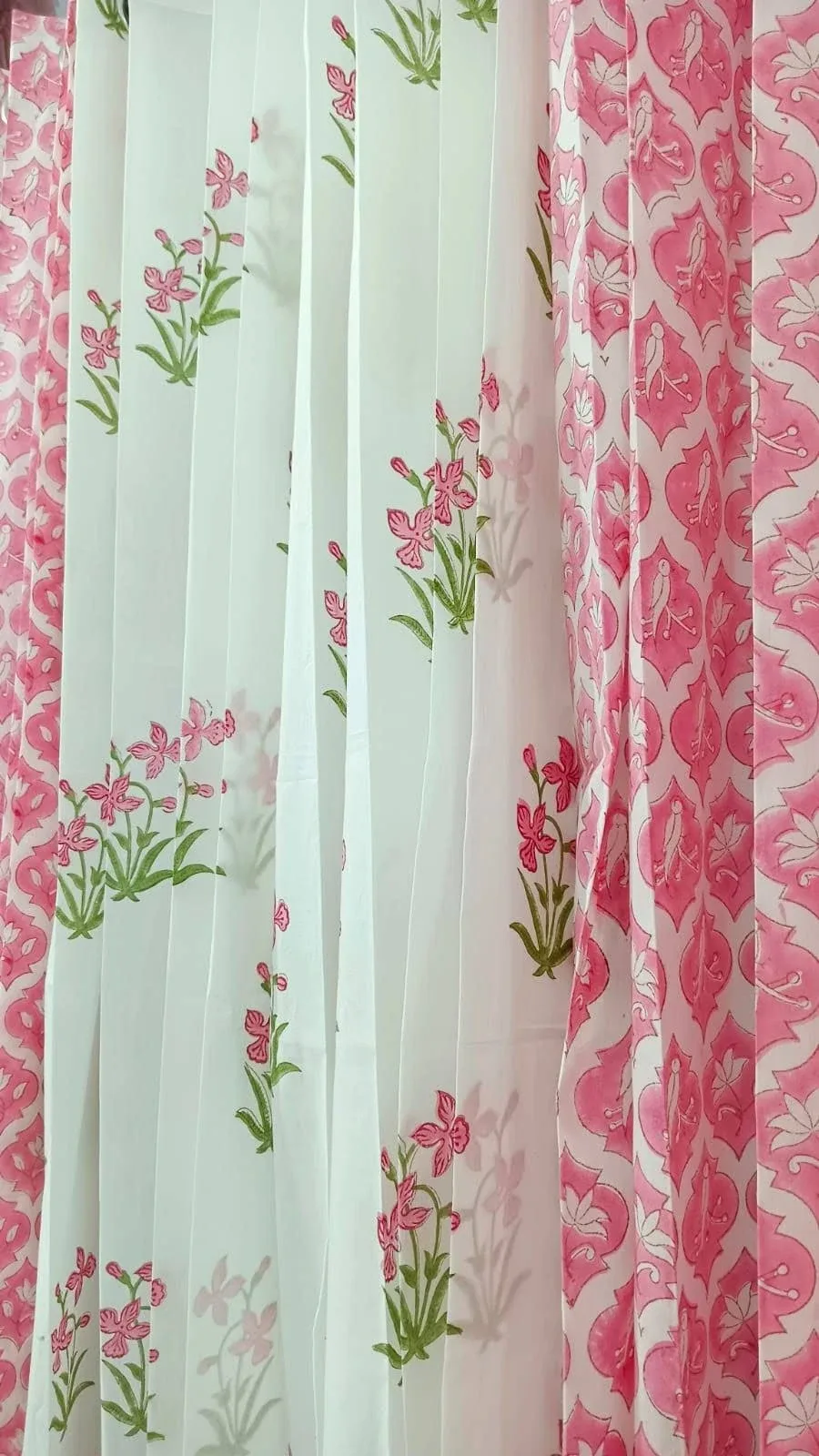 Original product photo of Rani Floral Jaal & Pink Lily Coordinated Pure Cotton Curtains