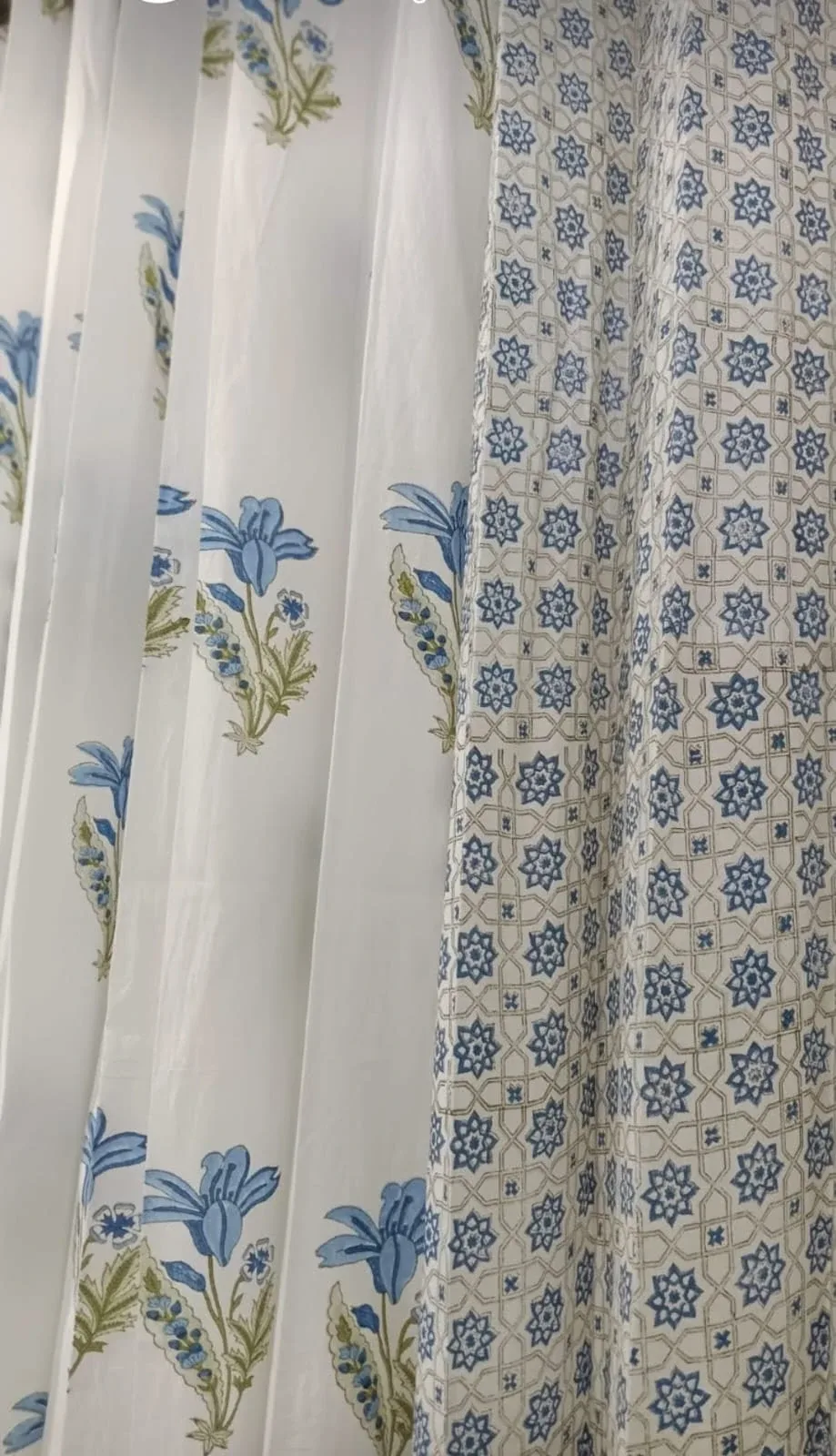 Original product photo of Powder Blue Lattice & Cornflower Sprig Coordinated Pure Cotton Curtains